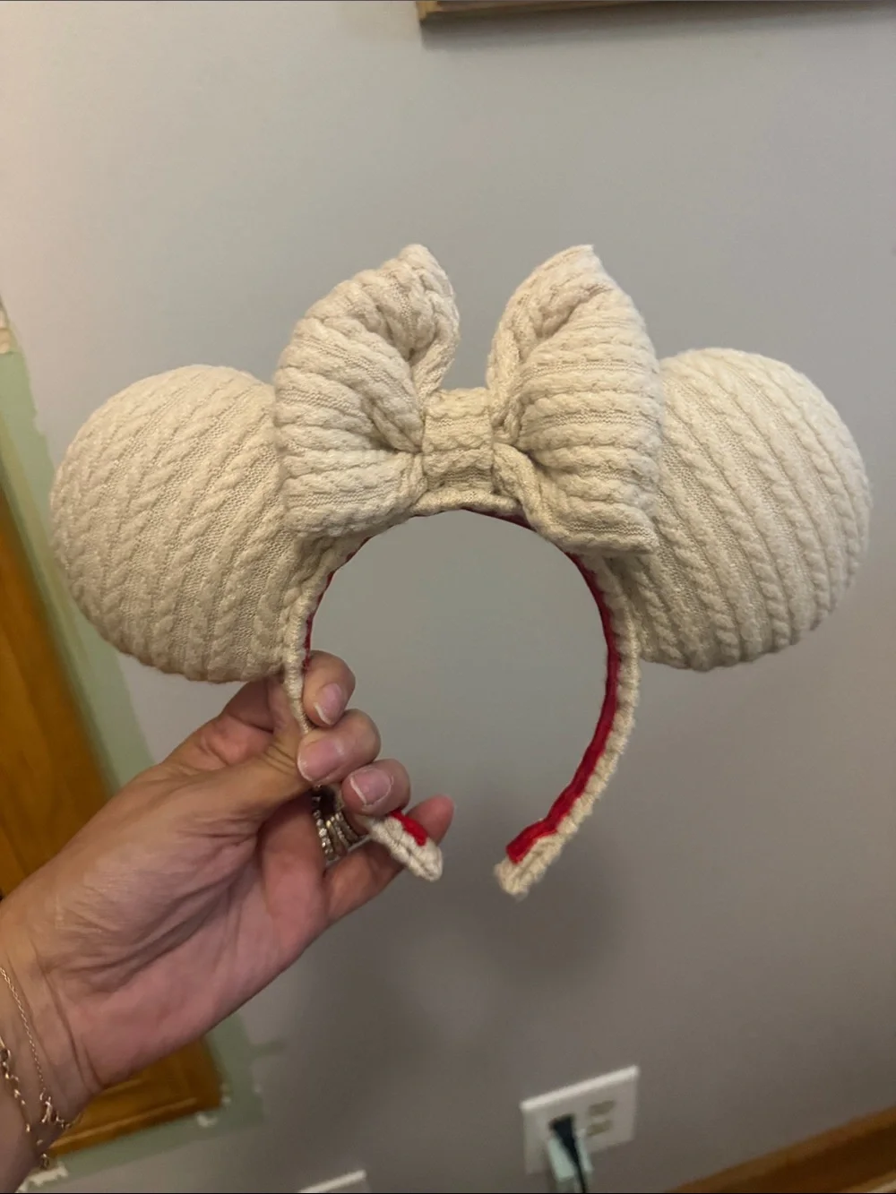 Handmade Cable Knit Minnie Ear Headband in Cream